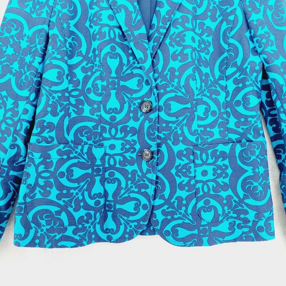 Talbots Aqua Blue Medallion Print 2-Button Front Career Blazer P3317 - Picture 3 of 9
